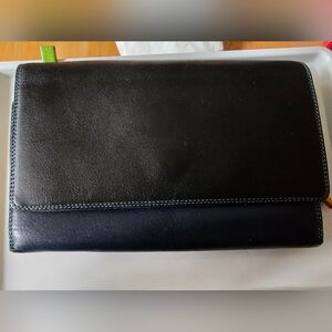 MYWALIT  Black Leather TRIFOLD wallet With Many Colors Inside.